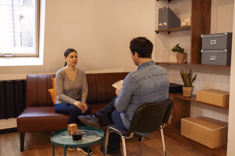 Woman in an individual telehealth therapy session