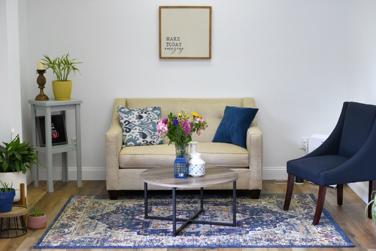 A calm, comfortable therapy room